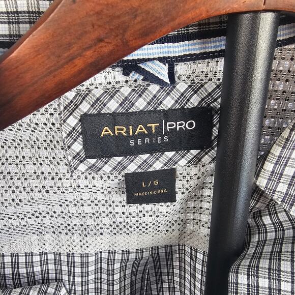Ariat Pro Series Button Shirt L Blue Gray Plaid Western Mesh Vented NWOT - Picture 3 of 5